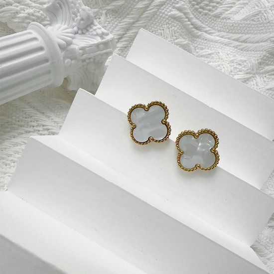 EHH Beauty - Boucles d'oreilles Luxe Wit - Accessoire Festif - Set de 2 - Boucles d'Oreilles Trèfle