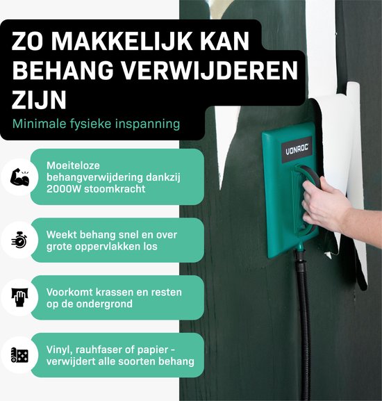VONROC Behangafstomer – 2000W – Tankcapaciteit 4.5 liter – 3.5m stoomslang