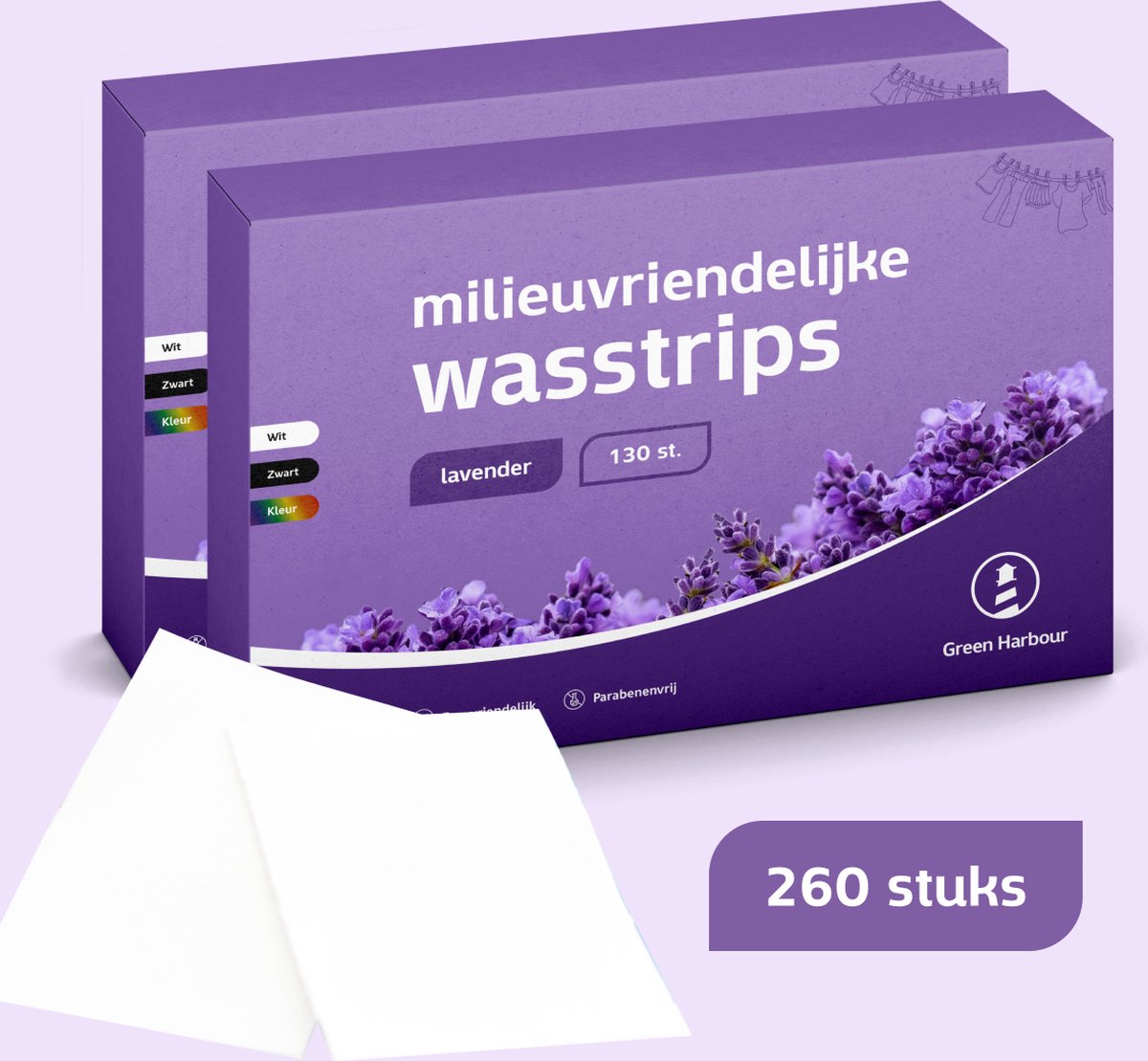 Goedkoopste GreenHarbour 4-in-1 Wasstrips - Lavendel - Wasmiddeldoekjes - Wasmiddel - Incl. Wasverzachter - 260 Stuks
