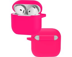 Hoes - Geschikt voor Apple AirPods 4 / 5 - Siliconen Hoesje met Clip - Silicone Case Cover - Roze