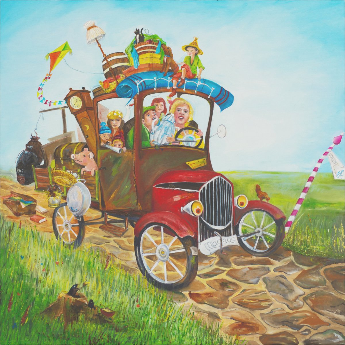 Wanddecoratie kinderkamer auto - Holder de Bolder - Print op canvas van schilderij - Wanddecoratie met auto kinderkamer en babykamer - Muurdecoratie 30x30cm - Twinkelschilderijen | Incl GRATIS ophangsysteem |