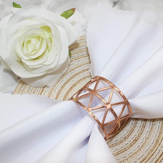 Lot de 12 Ronds de serviette en métal pour mariage, banquet, anniversaire, Fête, Festival , décoration de table, porte-serviettes, or rose, 30 x 40 mm