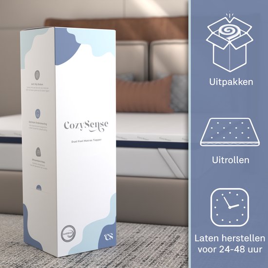 CozySense® DualFeel - Topper 120x200 - Surmatelas - Matras - 100 jours de sommeil d'essai - Dual Feel - 2 couches à retourner, 1 côté froid et 1 côté chaud - Topper - Certifié CertiPUR® - Dureté Medium - 7,5 CM d'épaisseur - Comprend housse lavable