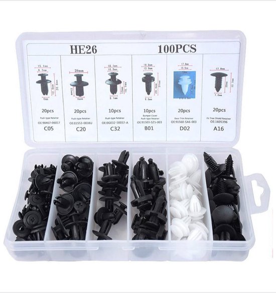 Foto: Universeel auto bekleding clips en pluggen assortiment 100 delig voor paneel en interieur