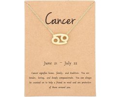 Bixorp Stars Kreeft / Cancer Ketting - Goudkleurige Ketting op Cadeau Kaartje - Sterrenbeeld / Zodiac Hanger