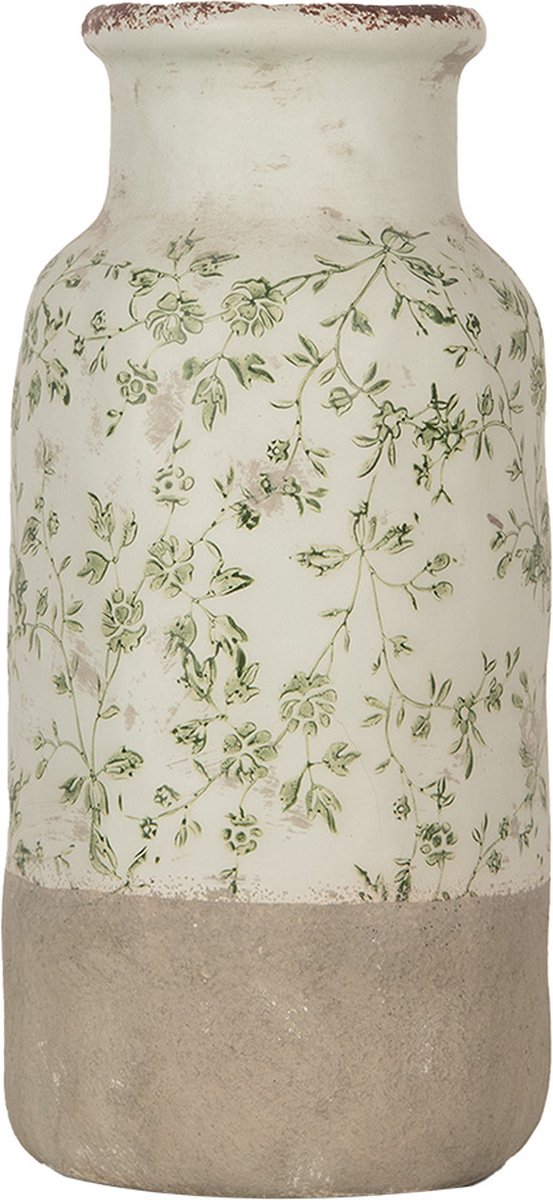 Clayre & Eef Vaas Ø 15x32 cm Groen Keramiek Bloemen
