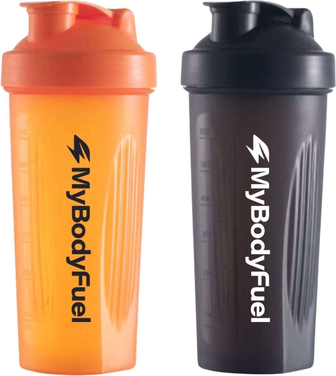 Goedkoopste MyBodyFuel - Shakebeker - Proteïne Shaker - inclusief mixfilter - Oranje en Zwart - Set van 2 stuks - Shakebeker 700 ml - BPA vrij
