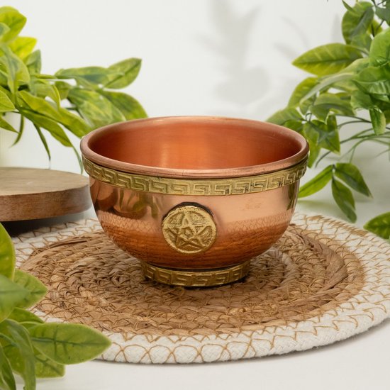 Koperen Tibetaanse wierookbrander met pentagram