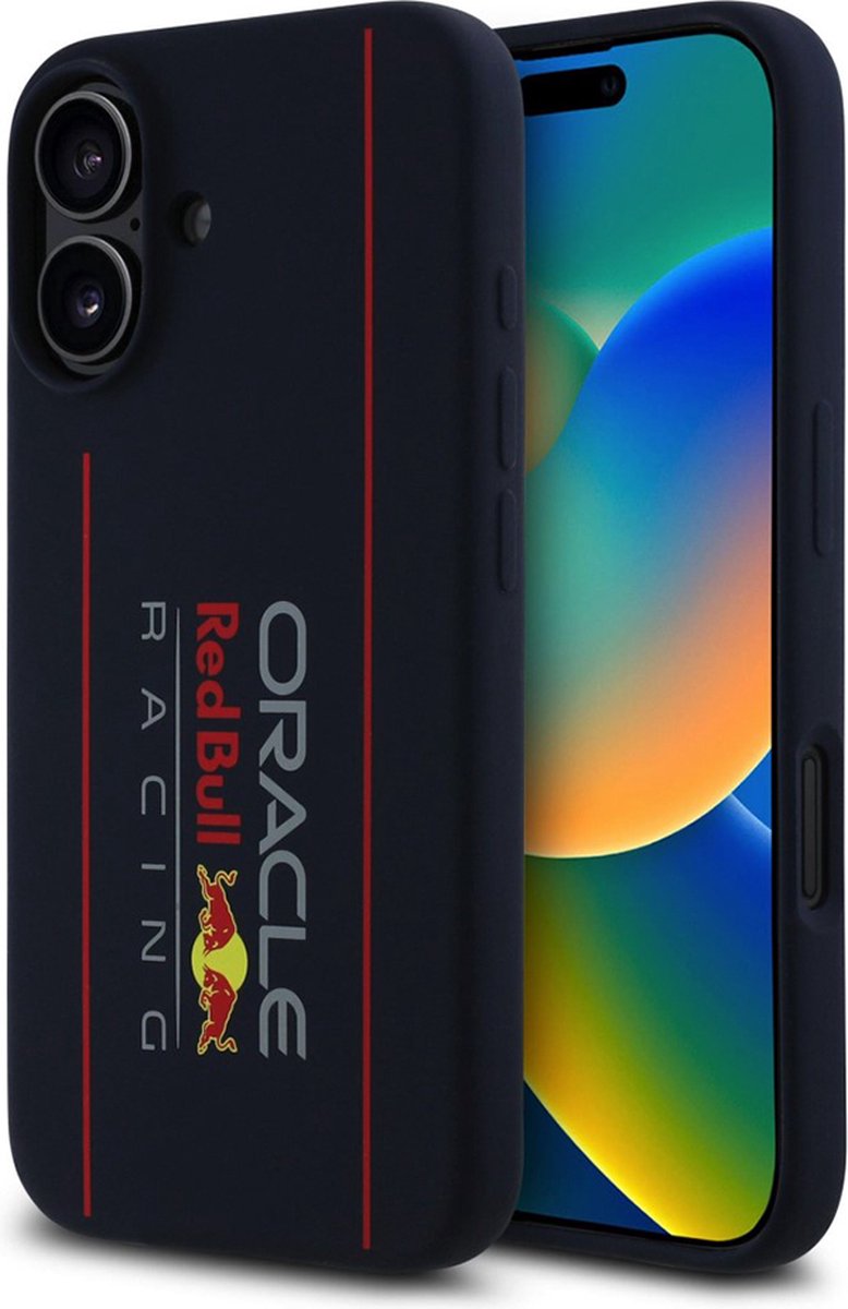 Red Bull Racing Silicone Oversize Vertical Logo Back Cover hoesje met MagSafe voor Apple iPhone 16 - Donkerblauw
