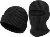 2-in-1 Beanie & Bivakmuts - Balaclava - Gebreide Skimuts - Wintermuts voor Heren en Dames - Outdoor Hoofdbedekking - Gezichtsmasker en Beanie - Skiën, Snowboarden, Fietsen, Wandelen - Zwart