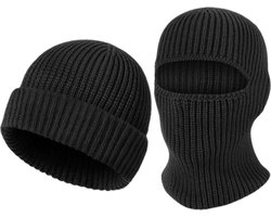2-in-1 Beanie & Bivakmuts - Balaclava - Gebreide Skimuts - Wintermuts voor Heren en Dames - Outdoor Hoofdbedekking - Gezichtsmasker en Beanie - Skiën, Snowboarden, Fietsen, Wandelen - Zwart