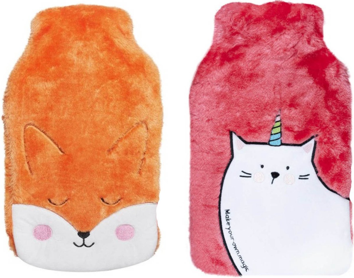 Goedkoopste NTB Warmwaterkruik - Kadoset - Cuddlesoft - Vos Eenhoorn - 2 x 1.8 liter. Oranje en Pink