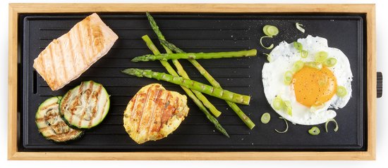 DOMO DO9270G Plancha Grill Bamboo Style 'Just Us' - Grillplaat - Tafelgrill - Gourmet bakplaat voor op tafel - 2 personen - PFAS Vrij - 1000W - Bamboe — afbeelding 3
