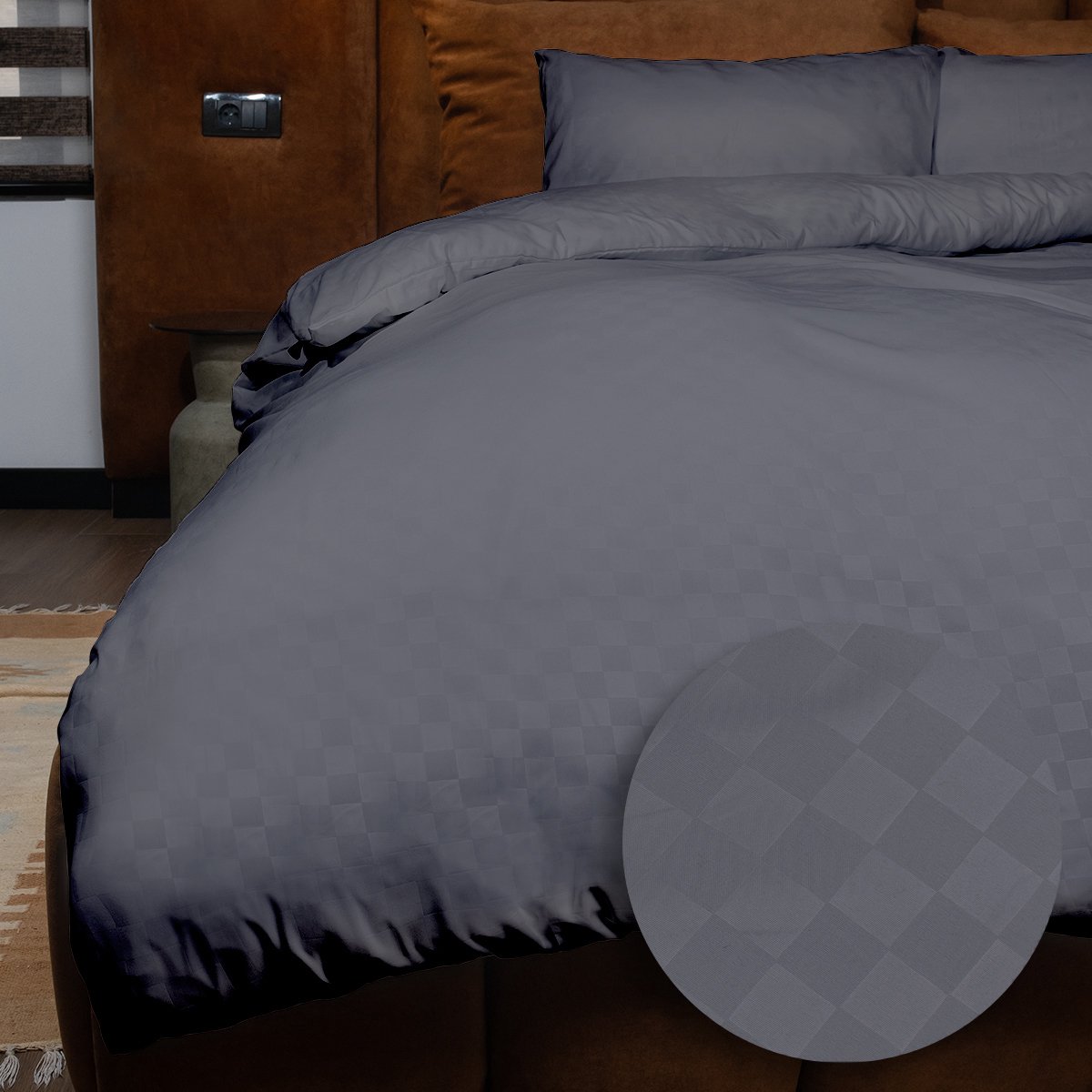 Zydante Dekbedovertrek Set 140x220 cm - met 1 Kussensloop - Emboss Squares Anthracite