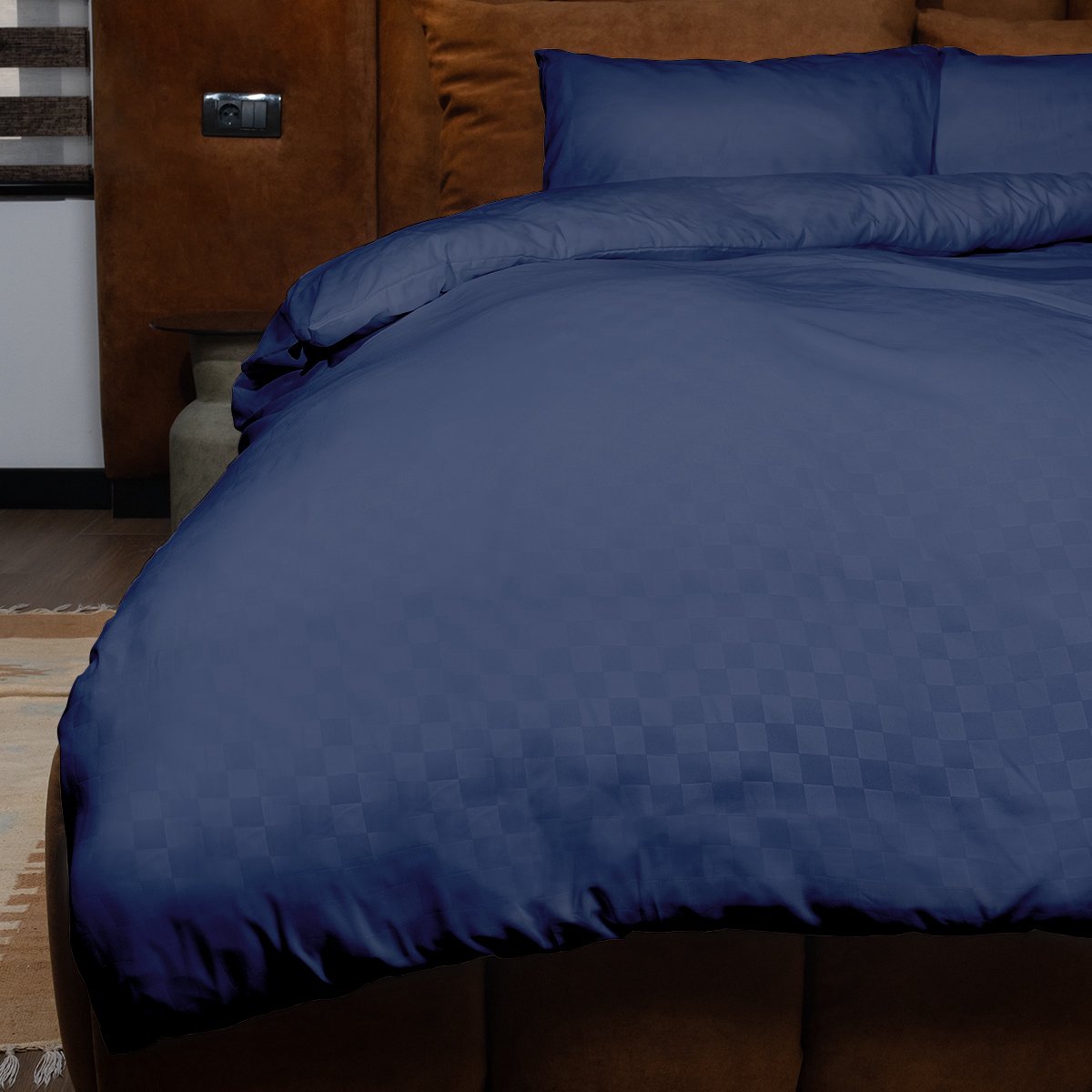 Zydante® Dekbedovertrek Emboss Squares 240x220 cm - Donkerblauw - met 2 Kussenslopen
