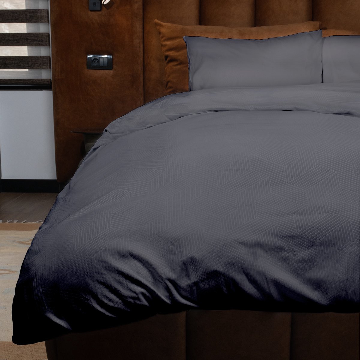 Zydante Dekbedovertrek Set 140x220 cm - Dekbedhoes met 1 Kussensloop - Emboss Geometric - Anthracite