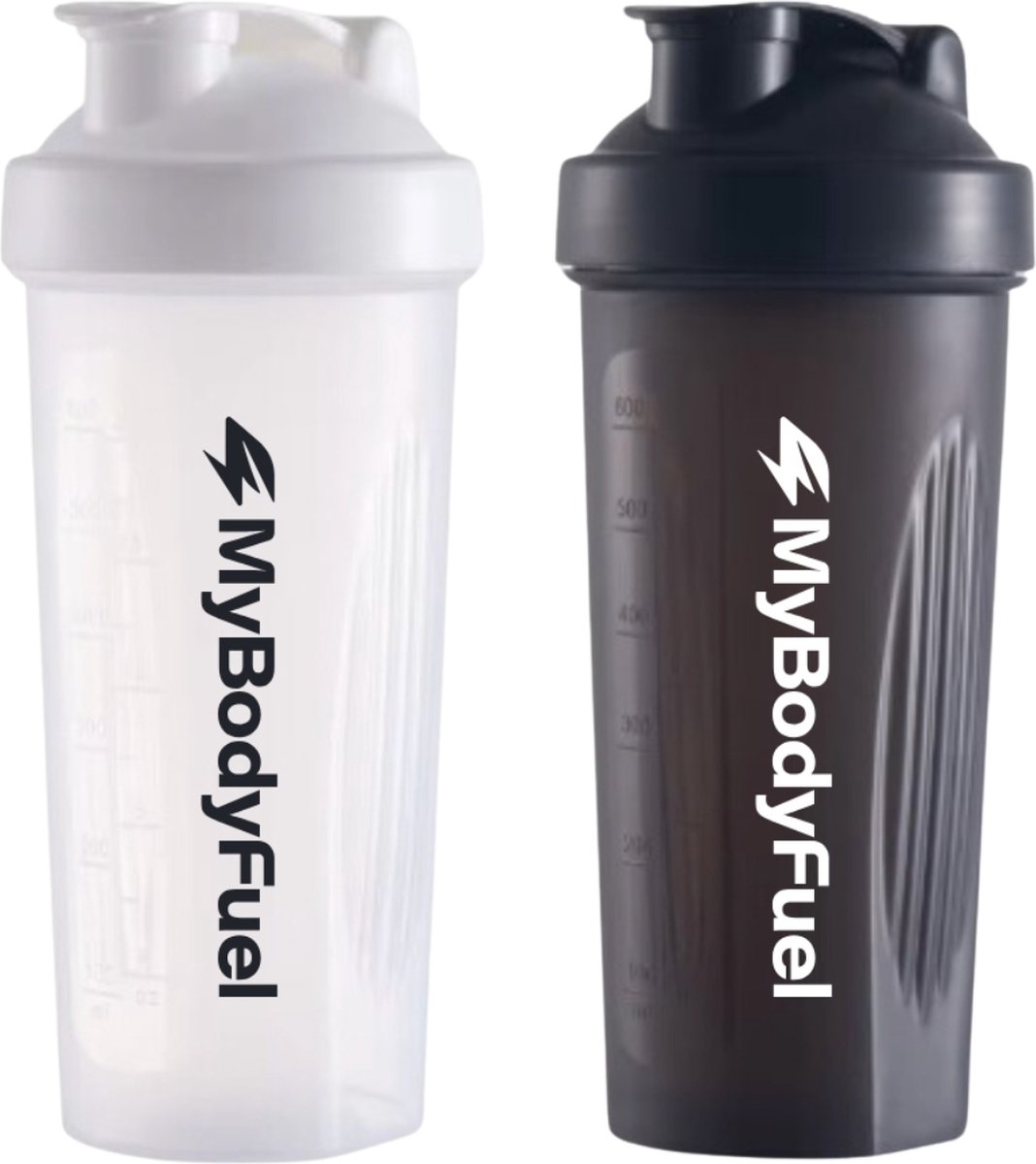 Goedkoopste MyBodyFuel - Shakebeker - Proteïne Shaker - inclusief mixfilter - Zwart en Wit - Set van 2 stuks - Shakebeker 700 ml - BPA vrij