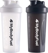 MyBodyFuel - Shakebeker - 700 ml - met mixfilter - Zwart en Wit - Set van 2 - Proteïne Shaker - BPA-vrij