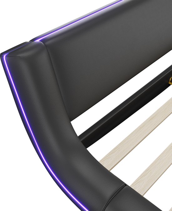 Lit double Sweiko 160*200 cm, éclairage LED, PU, ​​noir