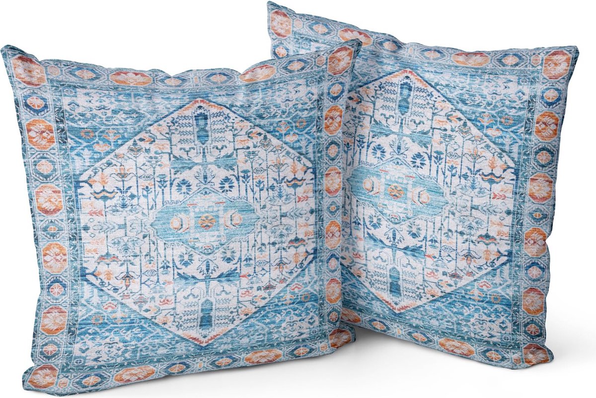 La'Moussawi ® Charmante Boho Kussenhoezen Set van 2 in Aqua Blauw met Vintage Design voor Stijlvol Interieur