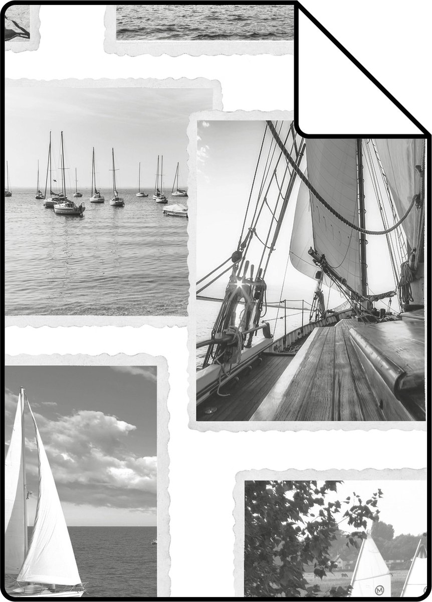 Proefstaal ESTAhome behang foto collage strand donkergrijs en wit - 26.5 x 21 cm - 138956-S