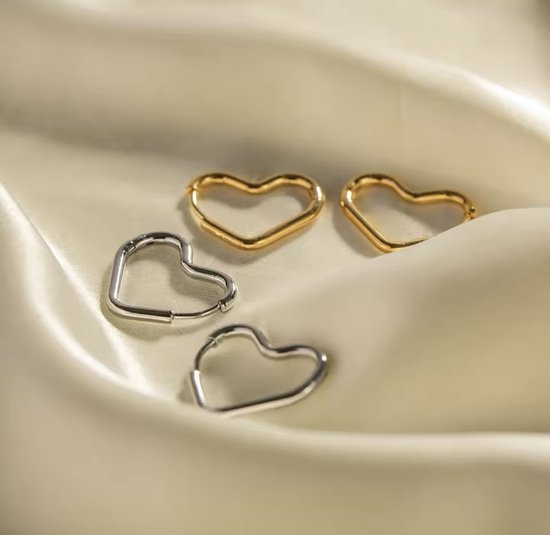 Boucles d'oreilles créoles Borasi Hartjes Couleur argent | Acier inoxydable | 2 cm | Bijoux pour femmes | Cerceaux | Boucles d'oreilles femmes |