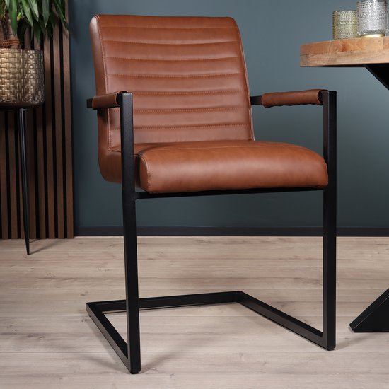 SET OFF: Chaise de salle à manger 4 pièces avec accoudoirs cognac Chaise de salle à manger design industriel Noor