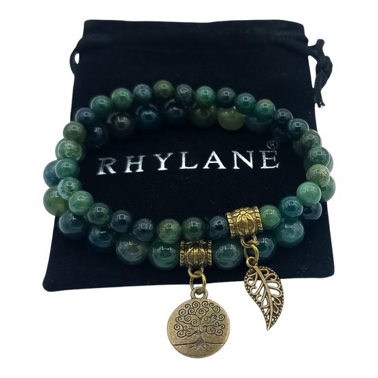 Bracelet double chakra Reiki agate mousse - Set pour femme - 2 pièces - Cristaux de guérison - Yoga - Pierre naturelle verte