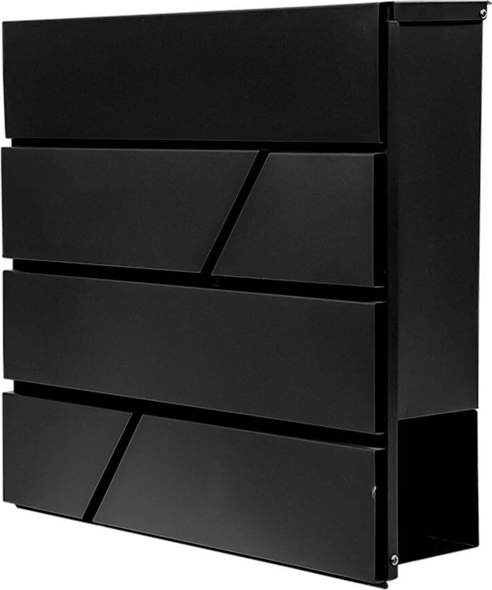 Unit 24- Design Brievenbus mét krantenvak- Zwart- Gegalvaniseerd staal- 37x37x11 cm