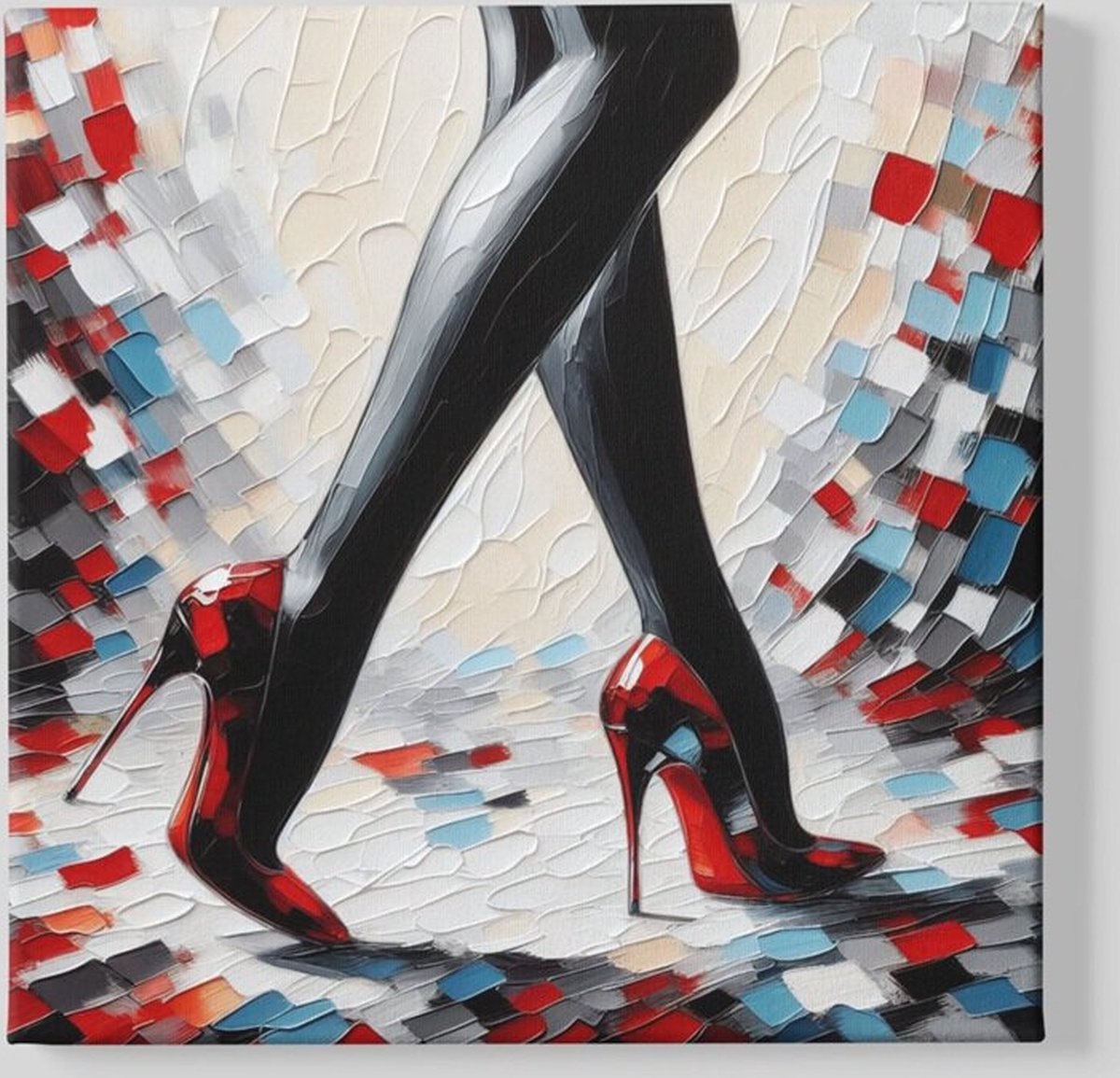 Trendex Global Vierkant Canvas Schilderij - Red High Heels - 100x100x2 cm Kleurrijk