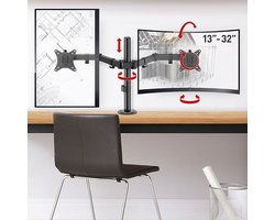 Barkan Monitor Arm - Monitorstandaard voor 2 schermen van 13"/ 32" - Flat & Curved Monitoren - Zwart