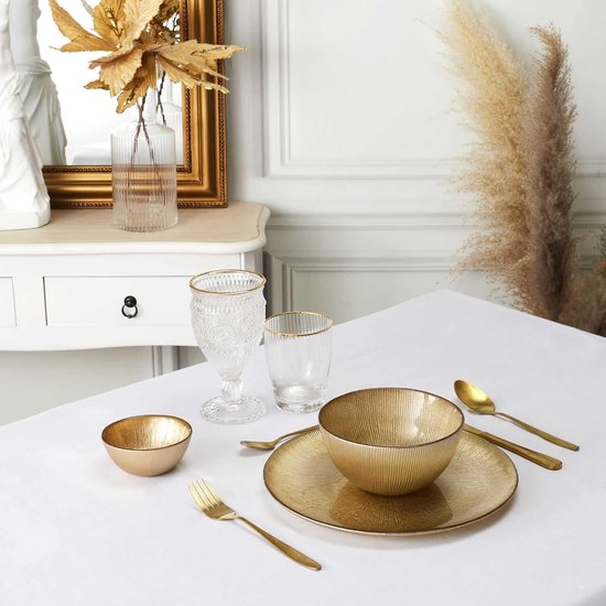 HOME DECO FACTORY, KA6138, Elegante gouden glazen slakom, ideaal voor het serveren van salades, fruit en soepen, verfijnd en duurzaam ontwerp, gemakkelijk schoon te maken, diameter 40 cm, goudkleurig