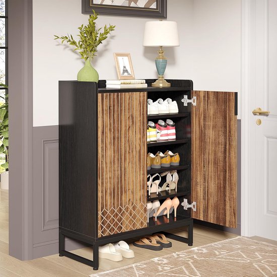 Tribesigns - Étagère à chaussures pratique - Étagère à chaussures à 6 niveaux - Armoire à chaussures - Étagère à chaussures en métal moderne - Métal - 73 x 35 x 105 cm - Marron et noir