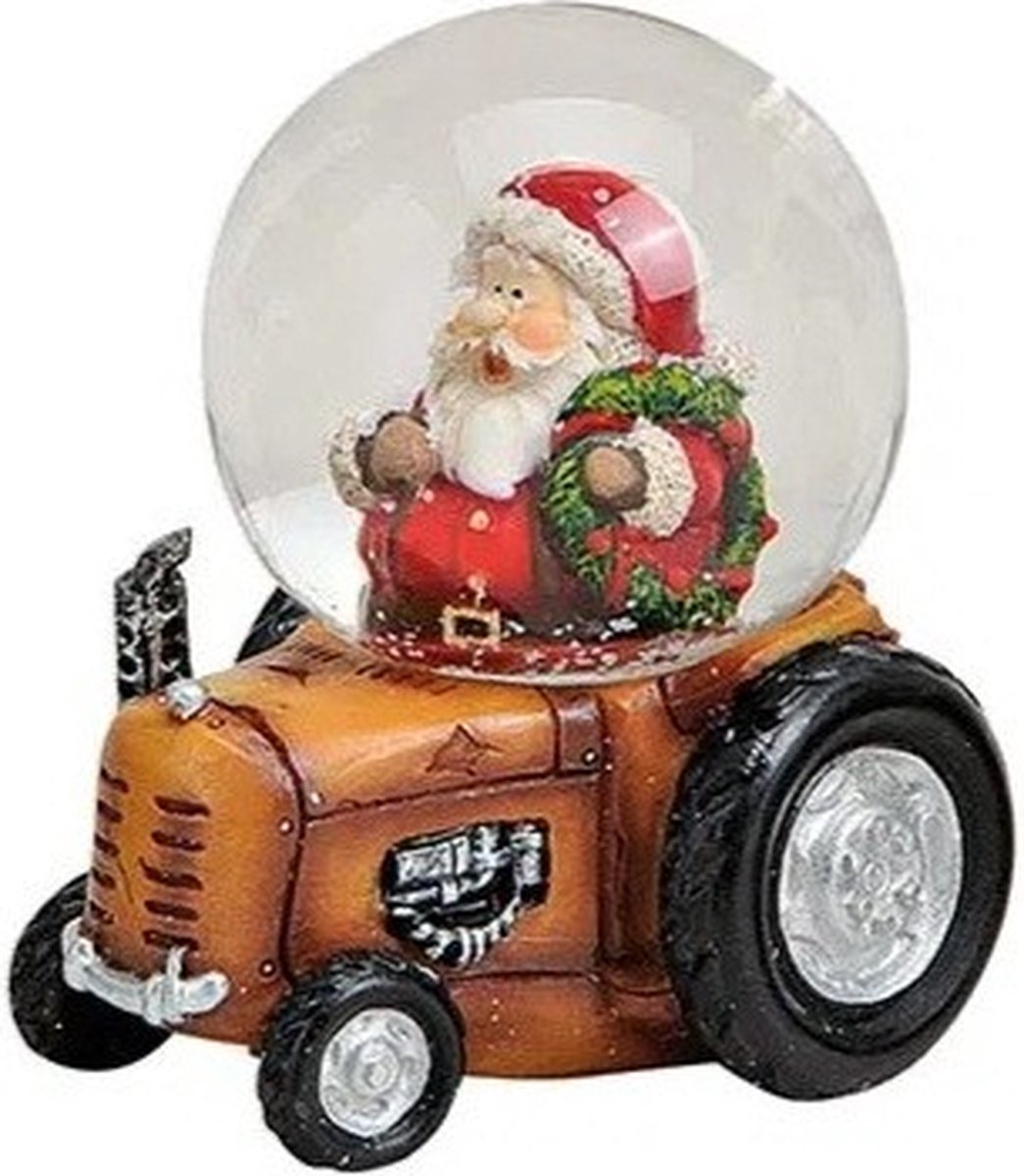 Sneeuwbol kerstman op oranje tractor - kerst - schudbol