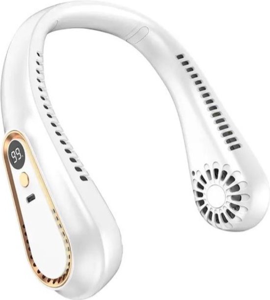 Nekventilator draagbaar bladloos USB oplaadbaar met 5 snelheden, LED-display, handsfree koelventilator voor zomer