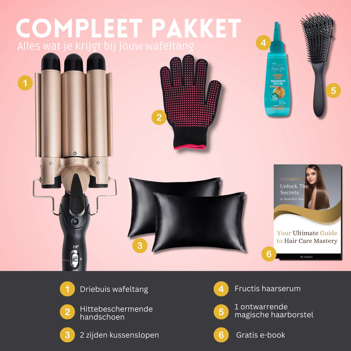 Lissad'or Wafeltang 25 mm met 6 Accessoires en 3 Jaar Garantie - afbeelding 3