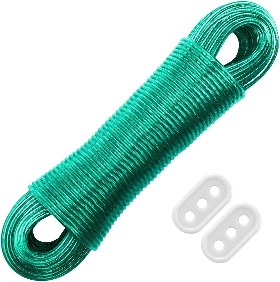 Goedkoopste 50m Kledinglijn Touw - Staal Kern Waslijn - Ultra Sterk, Tot 230kg Belastbaar - Eenvoudig te Installeren - Draagbaar voor Binnen, Buiten en Reizen