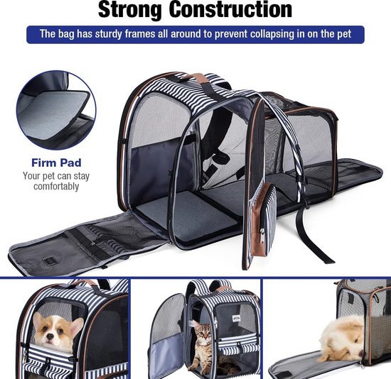 pecute Hondenrugzak XL, uitbreidbaar opvouwbaar, kattenrugzak voor grote katten met anti-open ritssluiting, rugzak voor honden met netraam, bruin, voor honden, katten, huisdieren (40 x 33 x 49 cm