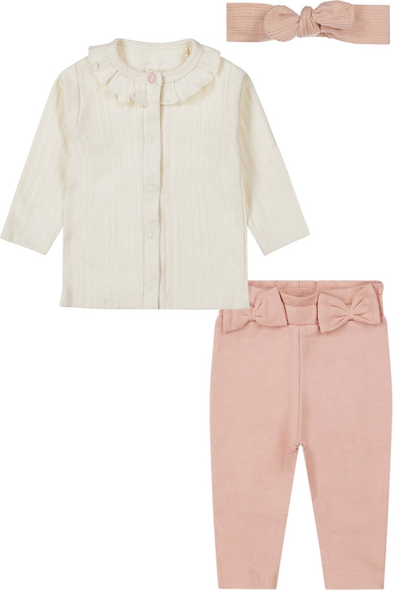 Dirkje - Basic Collection - BIO COTTON - Broek met 2 strikjes light pink- Shirt blouse offwhite - Haarband - Maat 50