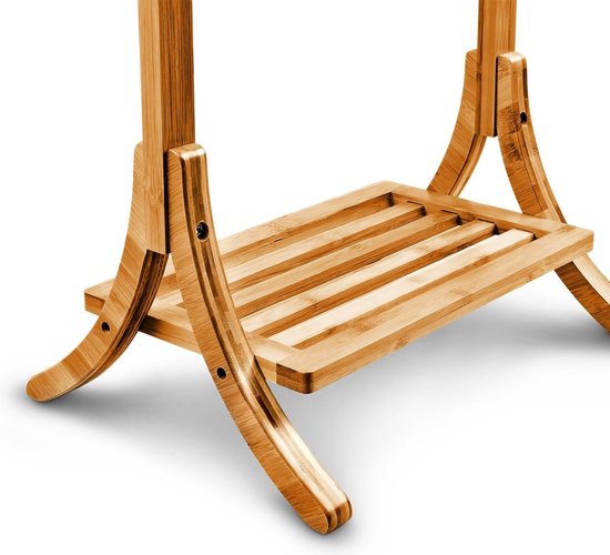 DuneDesign Duurzaam Bamboe Handdoekenrek - 40x30x102 Vrijstaand Badkamer Handdoekhouder Kledingrek