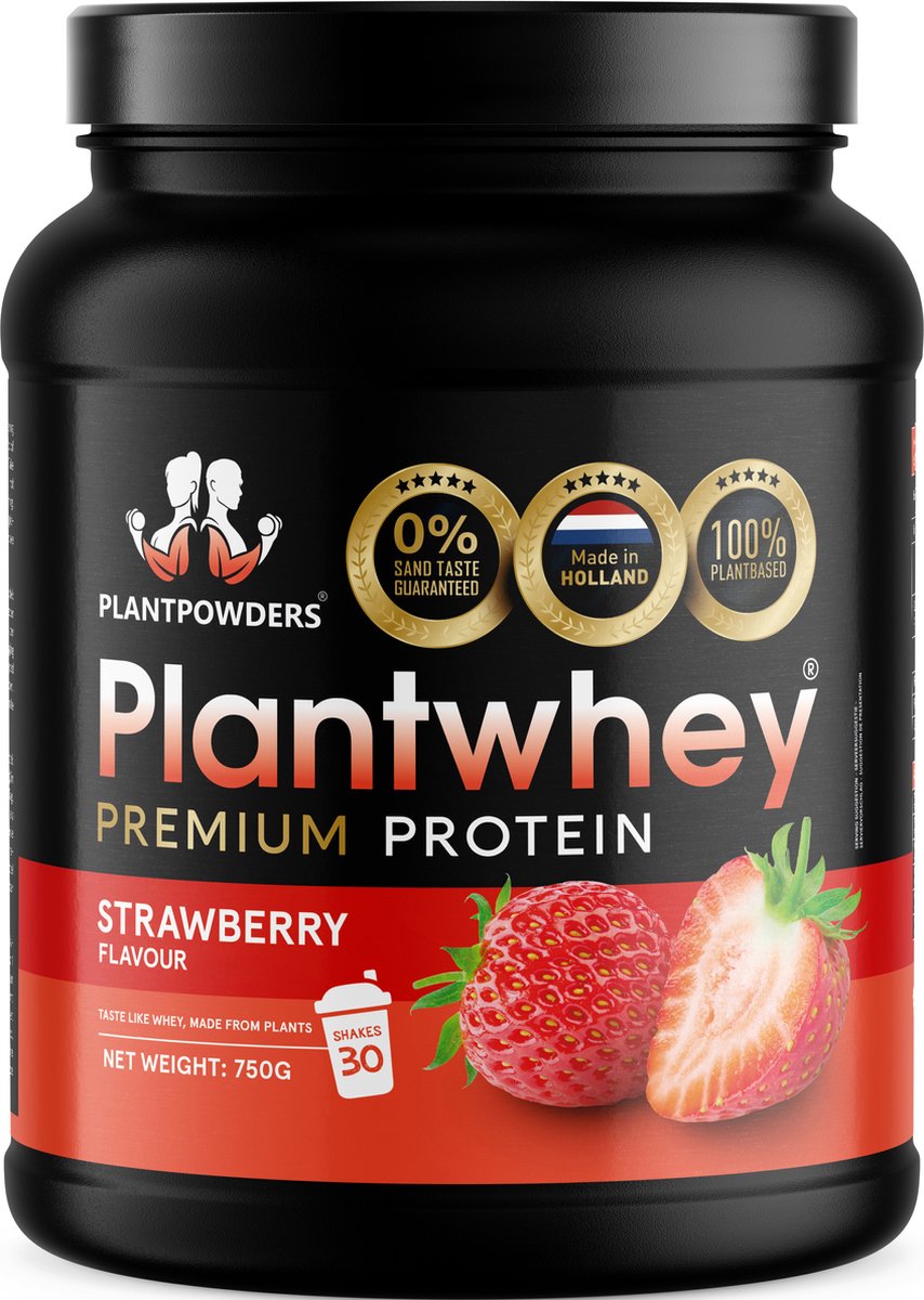 Goedkoopste Plantpowders - Plantwhey® - S'Werelds Eerste Plantaardige Eiwitshake Zonder Zandsmaak! - Lactosevrij - Proteïne Poeder - Eiwitpoeder - Vegan Proteïne Shake - Aardbei - 750 gram (30 shakes