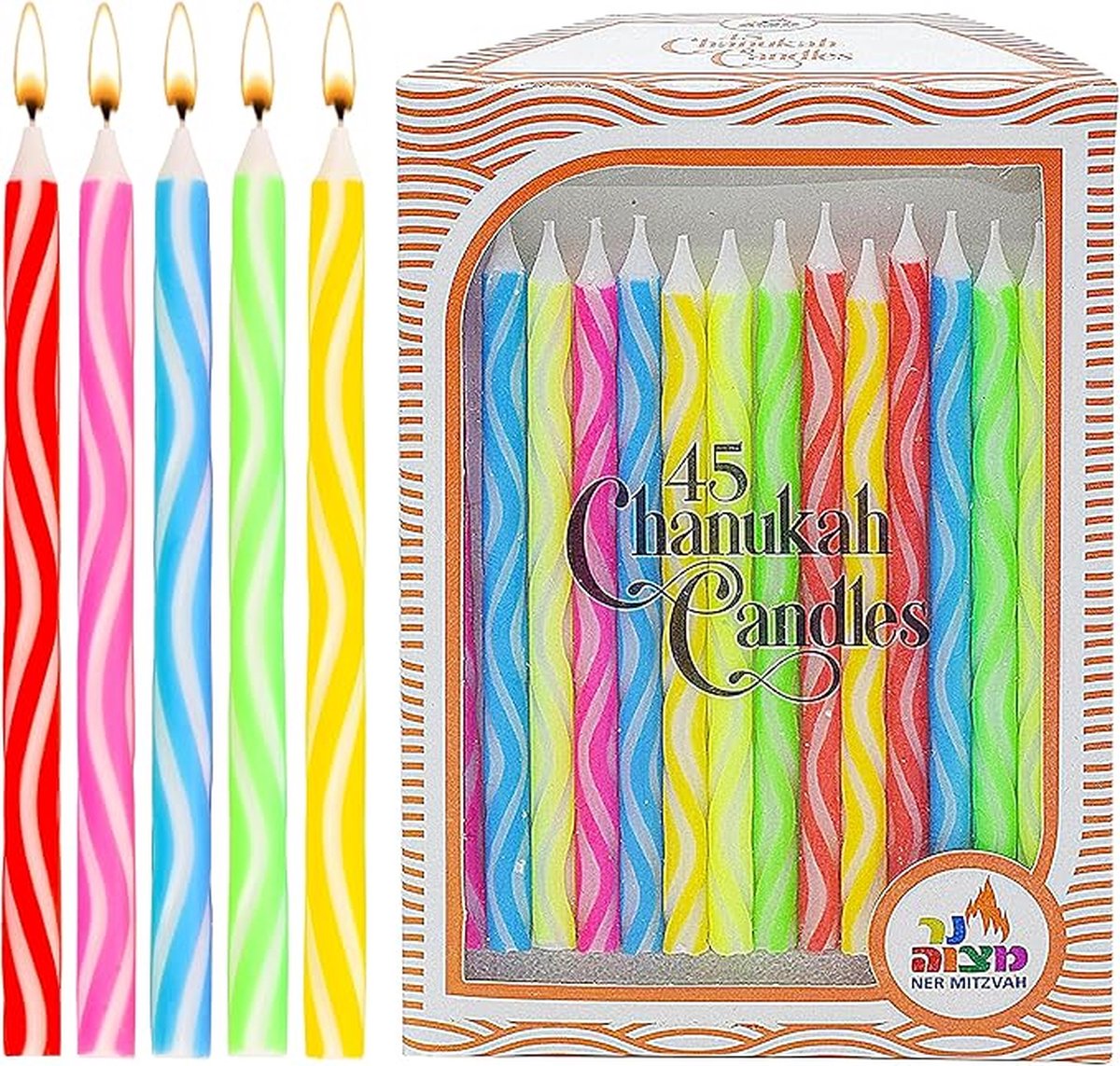 Chanukah Menorah Candles - Colorful Diamond Criss-Cross - 45 pk