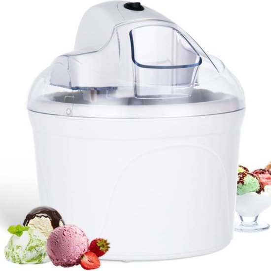 Professionele ijsmachine - Testwinnaar - Softijsmachine voor thuis - Yoghurtmaker en ijsmaker voor ijs - Gelato en sorbet - 1,5l ijscrème - Wit - incl. recept - Herbruikbaar