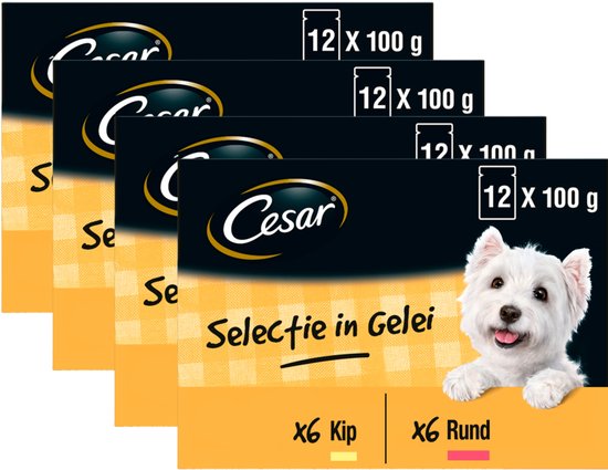 Cesar Hondenvoer - Mix Selectie in Gelei - Maaltijdzakjes - 48x100g