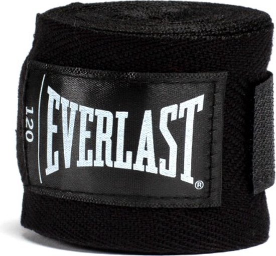Zwarte Everlast handwraps, 305 cm lang, met "EVERLAST" logo.