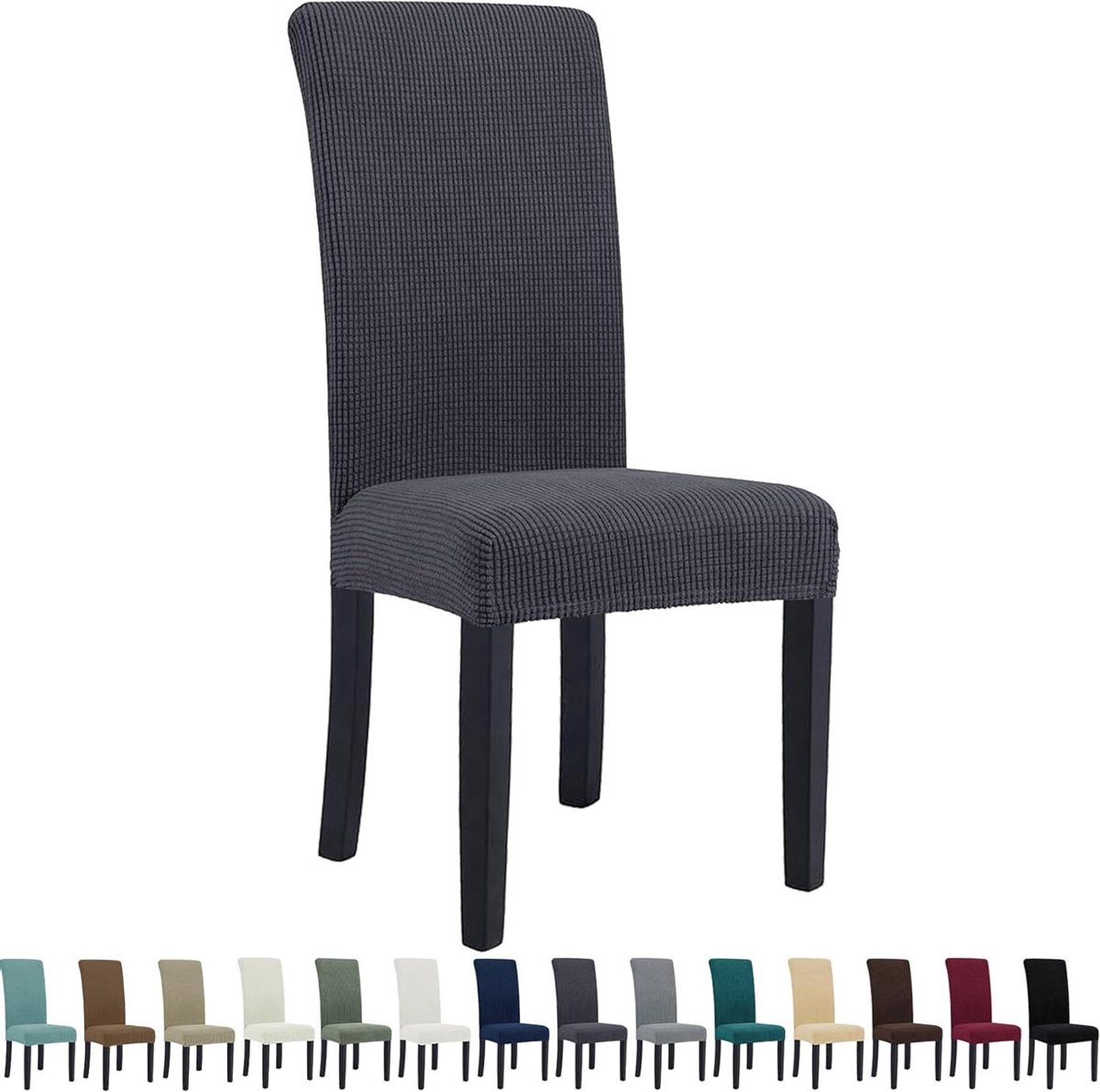 Stretch Stoelhoes Eetstoelhoezen Universele Stoelhoezen 4 stuks Donkergrijs Elastisch