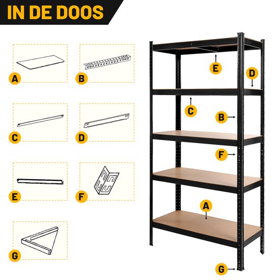 Relaxdays stellingkast, 5 planken, HxBxD: ca. 180 x 60 x 45 cm, tot 500 kg, staal, opbergrek voorraadkast, schuur, zwart vanaf € 38,63 (april 2026 Relaxdays stellingkast, 5 planken, HxBxD: ca. 180 x 60 x 45 cm, tot 500 kg, staal, opbergrek voorraadkast, schuur, zwart vanaf € 38,63 (april 2026