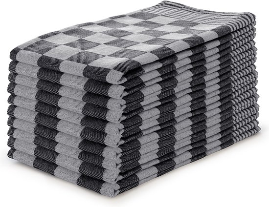 Set de Essuies de vaisselle Block Zwart/ Wit - 65x65 - Set de 10 - À carreaux - Serviettes en bloc - 100% coton - Essuies de vaisselle Traiteur
