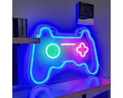 foto van Neon Lamp - Game Controller Blauw Playstation - Dimbaar - Incl. Ophanghaakjes - Neon Sign - Neon Verlichting - Neon Led Lamp - Wandlamp - Mancave