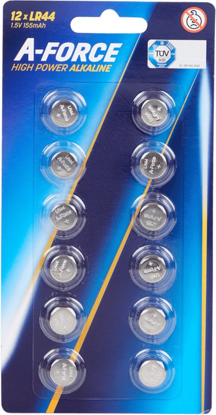 12 X | Knoopcelbatterijen LR44 | A-Force Knoopcel Batterijen Voordeel verpakking | Universeel | AG 13 | 1.5V 120 mAh|